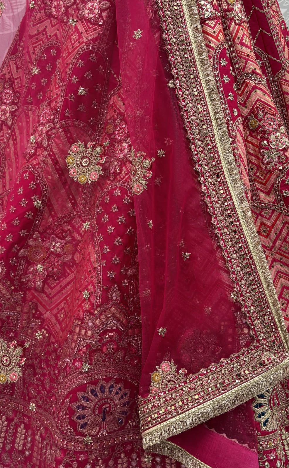 Pink Pure Soft Gadhwal Silk Heavy Embroidery Work Bridal Lehenga Choli