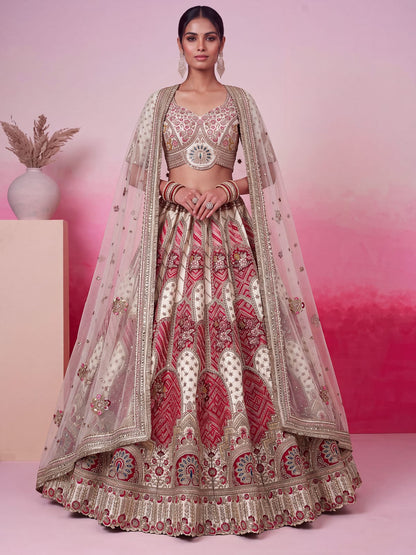 White Pure Soft Gadhwal Silk Heavy Embroidery Work Bridal Lehenga Choli