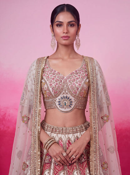 White Pure Soft Gadhwal Silk Heavy Embroidery Work Bridal Lehenga Choli