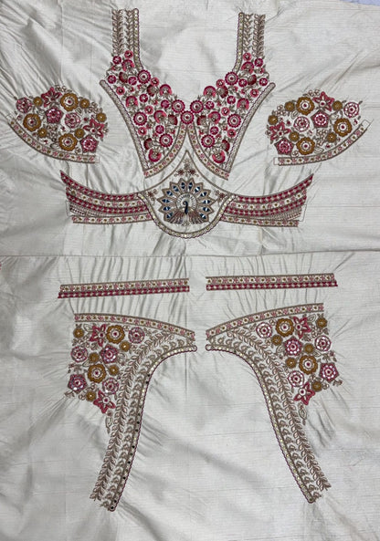 White Pure Soft Gadhwal Silk Heavy Embroidery Work Bridal Lehenga Choli