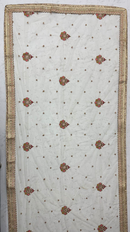 White Pure Soft Gadhwal Silk Heavy Embroidery Work Bridal Lehenga Choli