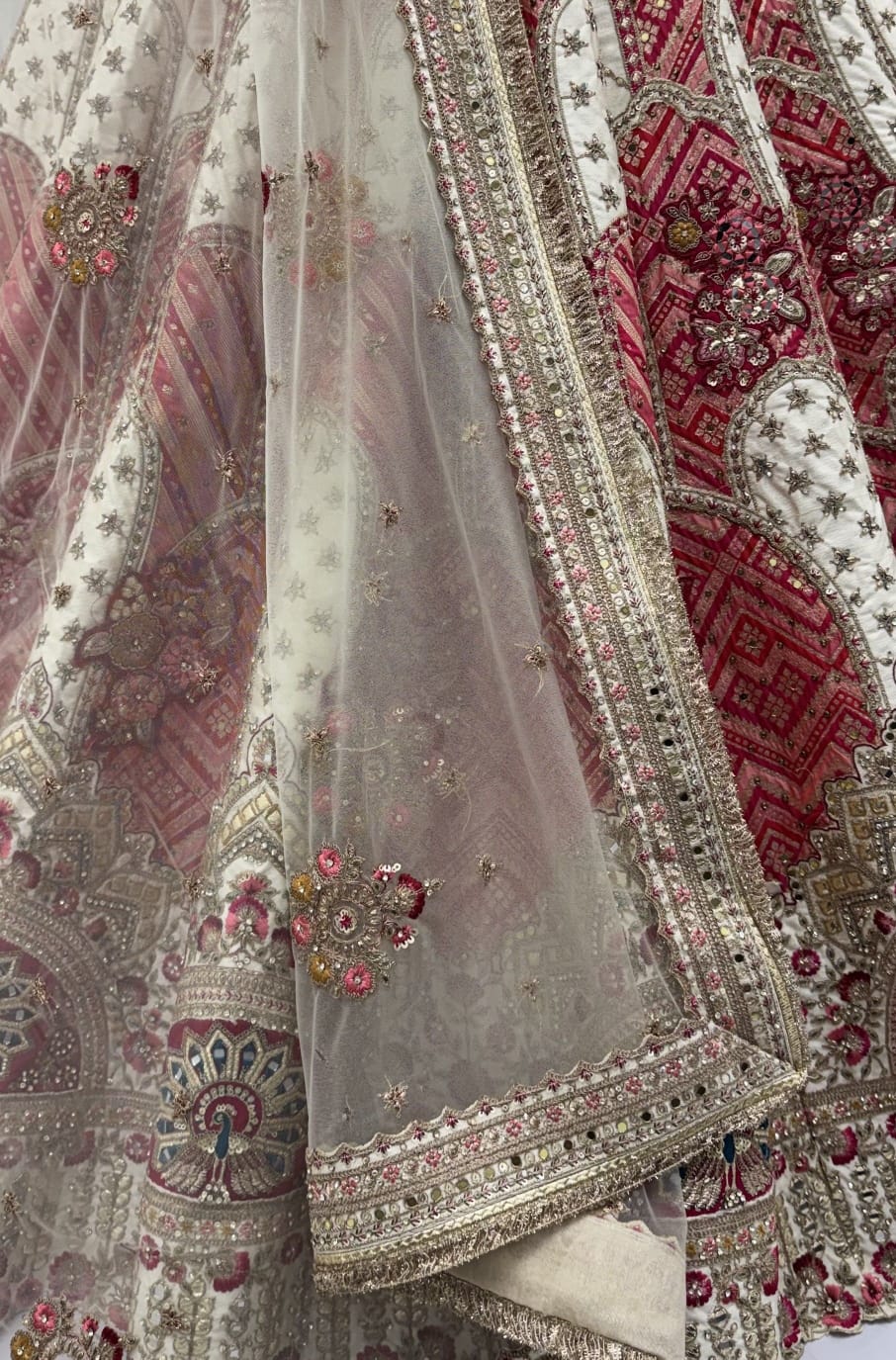 White Pure Soft Gadhwal Silk Heavy Embroidery Work Bridal Lehenga Choli