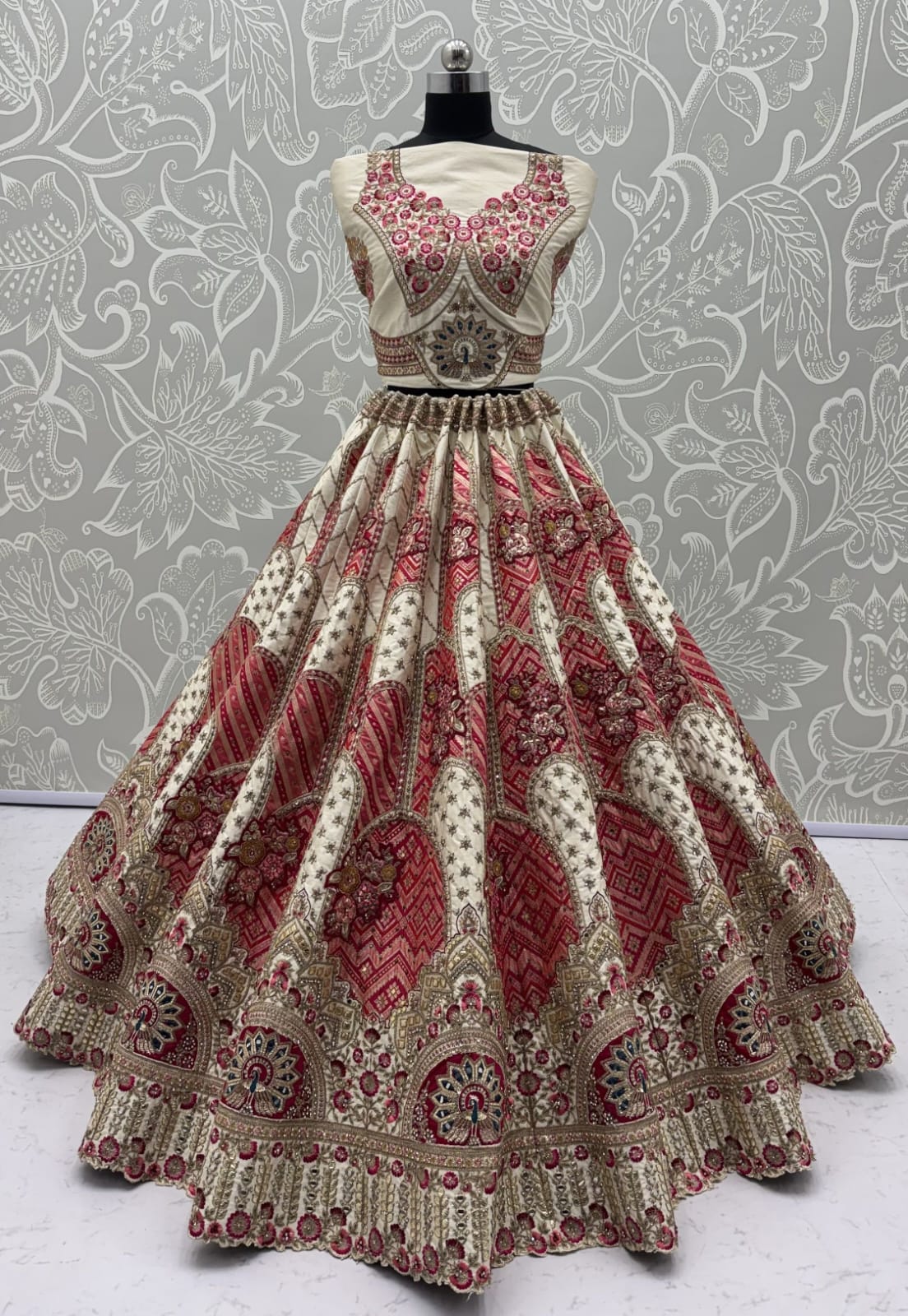 White Pure Soft Gadhwal Silk Heavy Embroidery Work Bridal Lehenga Choli