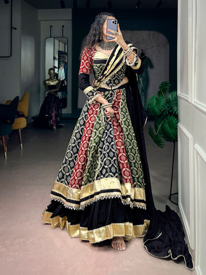 Multi Pure Reyon Silk Heritage Prints Navratri Lehenga Choli