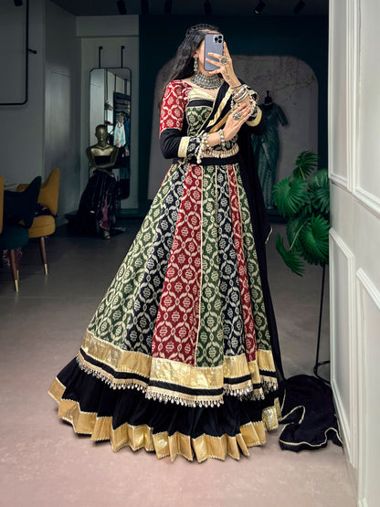 Multi Pure Reyon Silk Heritage Prints Navratri Lehenga Choli