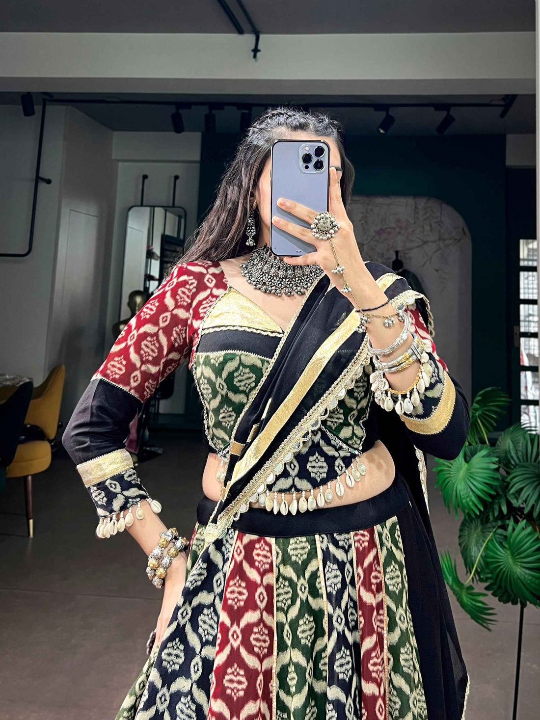 Multi Pure Reyon Silk Heritage Prints Navratri Lehenga Choli
