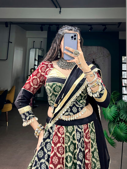 Multi Pure Reyon Silk Heritage Prints Navratri Lehenga Choli