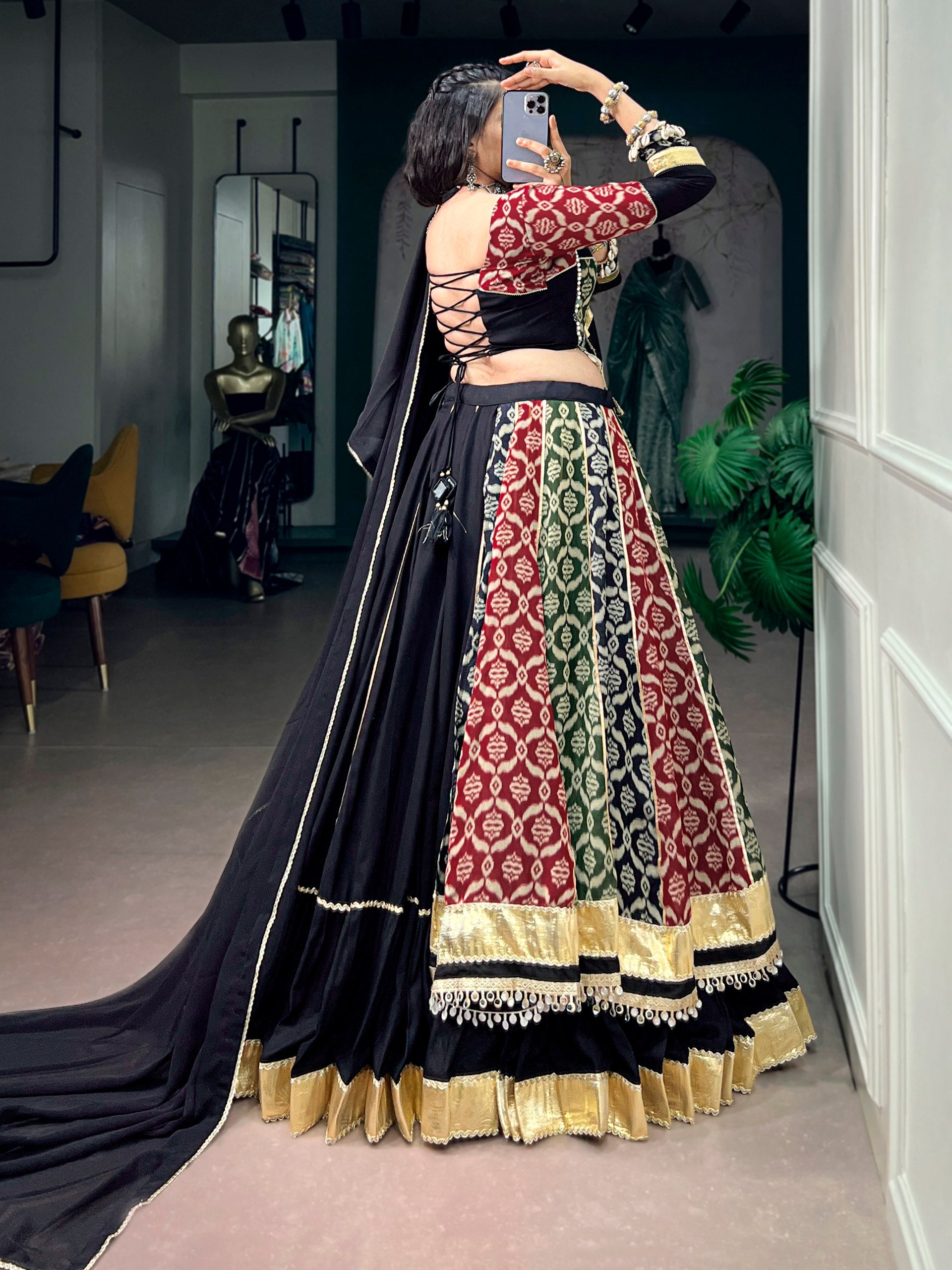 Multi Pure Reyon Silk Heritage Prints Navratri Lehenga Choli