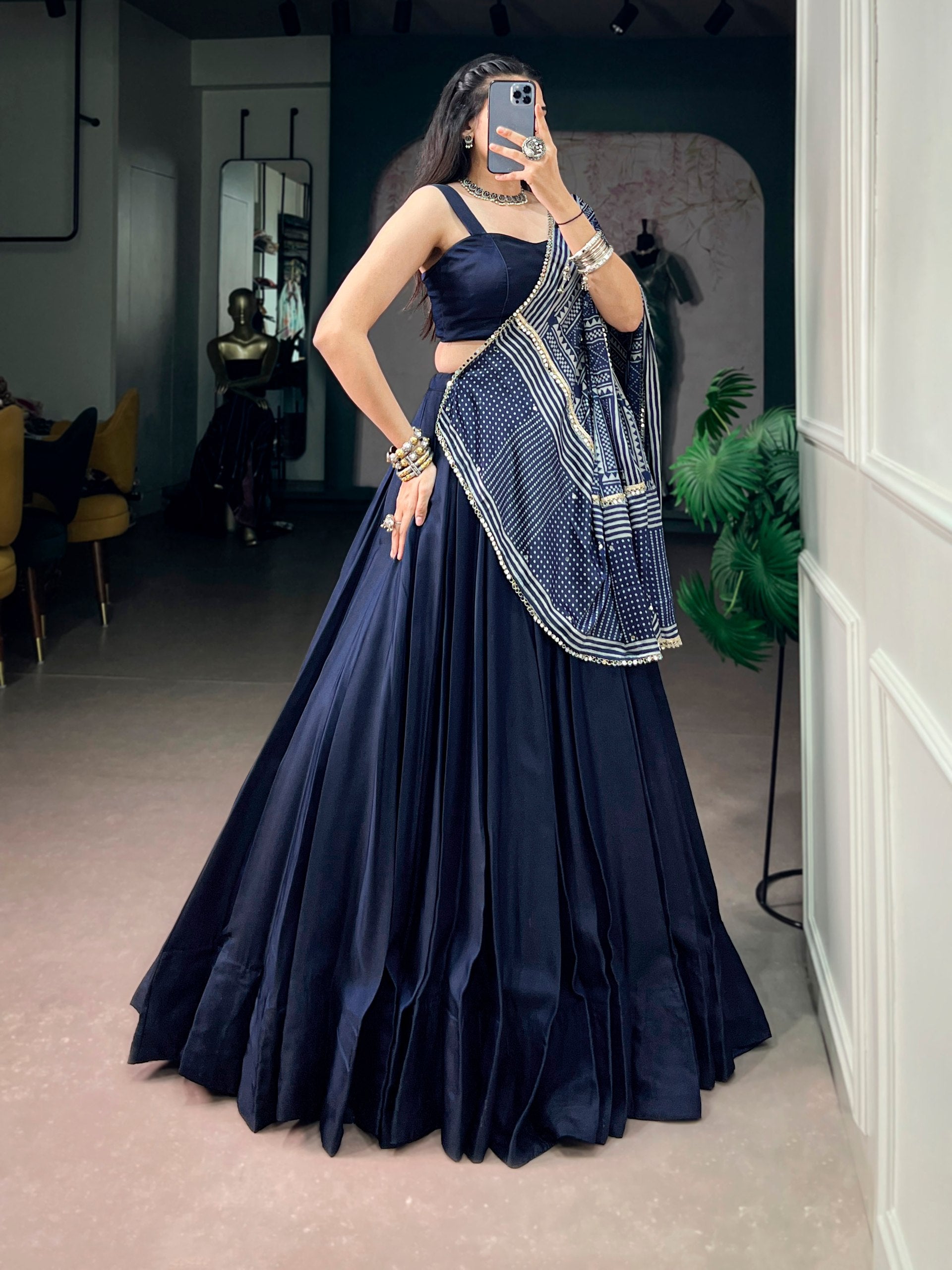 Blue Pure Moonga Silk  Beautiful Printed Navratri Lehenga Choli