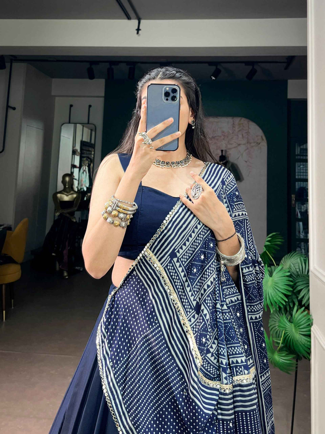 Blue Pure Moonga Silk  Beautiful Printed Navratri Lehenga Choli