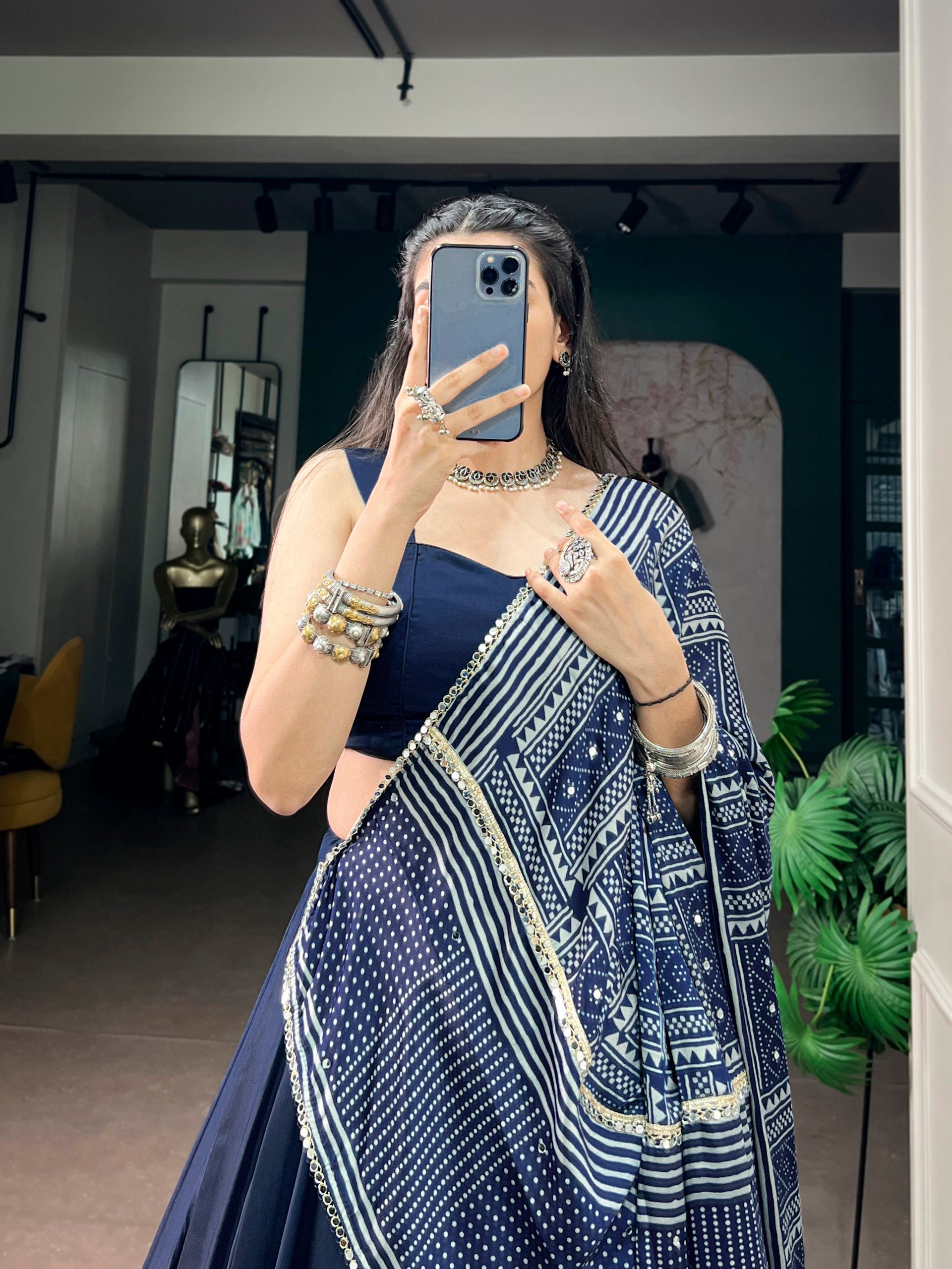 Blue Pure Moonga Silk  Beautiful Printed Navratri Lehenga Choli