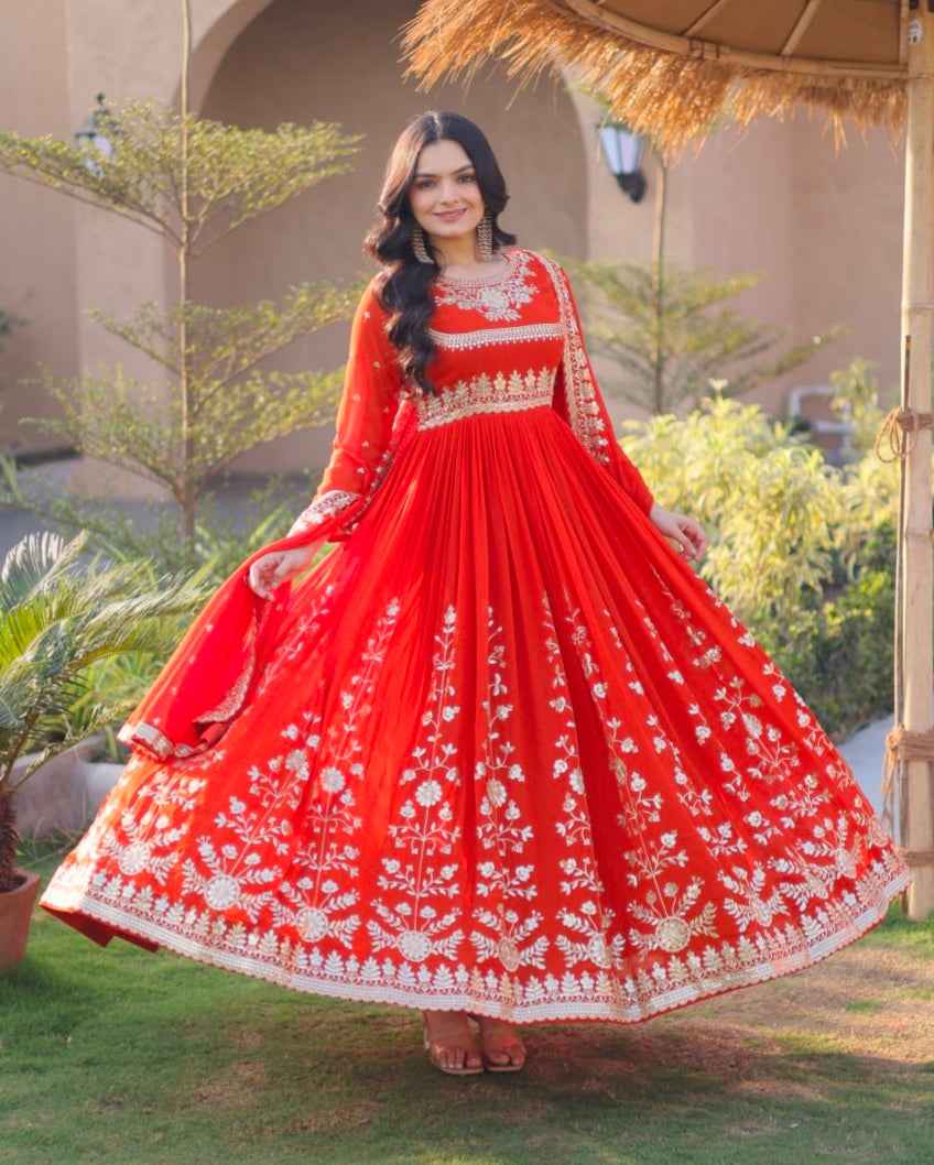 Fenta Pure Faux Blooming Georgette with Zari &amp; Sequins Embroidered Work Anarkali Long Gown