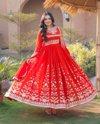 Fenta Pure Faux Blooming Georgette with Zari &amp; Sequins Embroidered Work Anarkali Long Gown