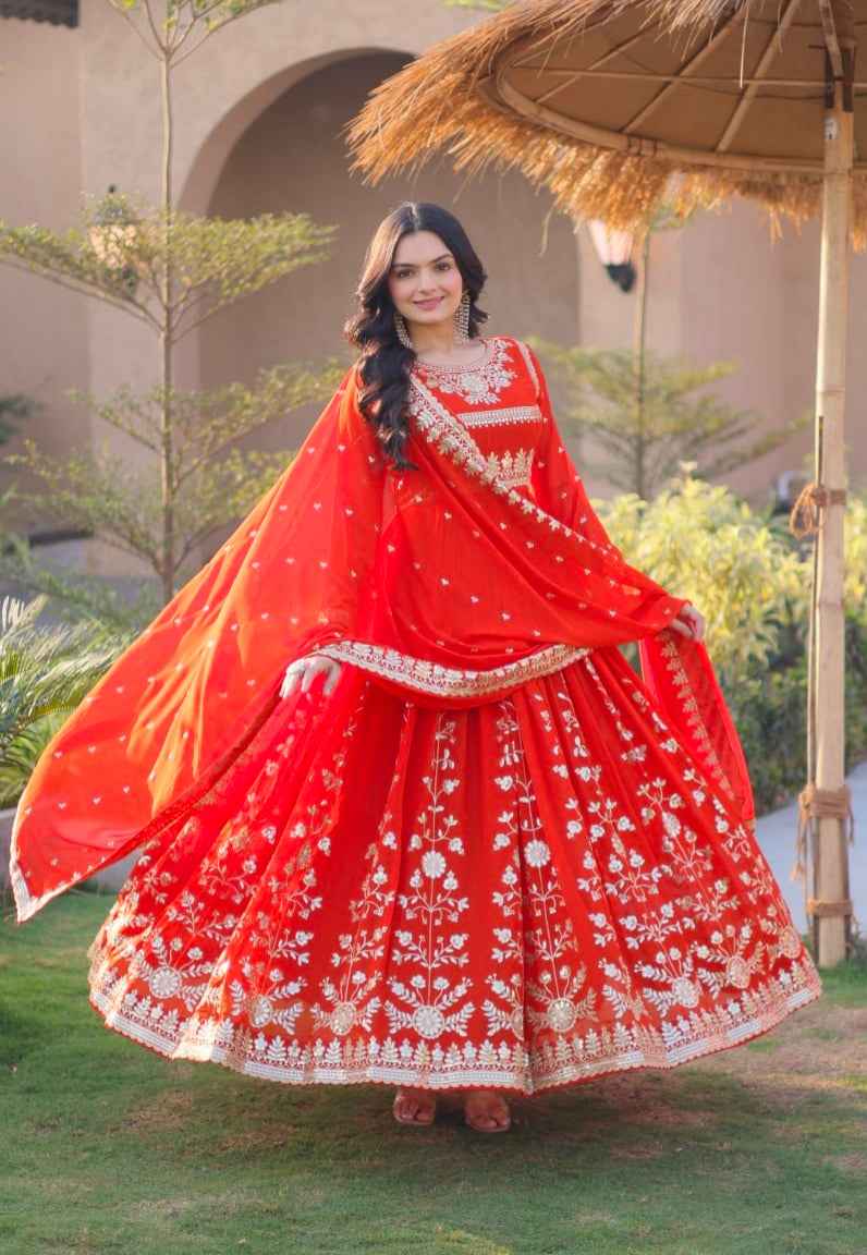 Fenta Pure Faux Blooming Georgette with Zari &amp; Sequins Embroidered Work Anarkali Long Gown