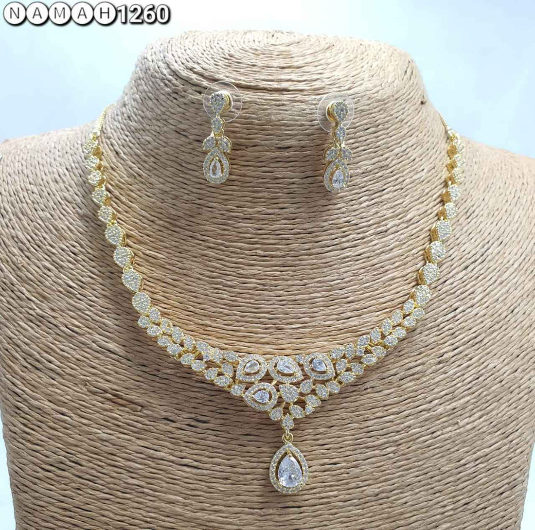 Gold American Diamond Necklace Set
