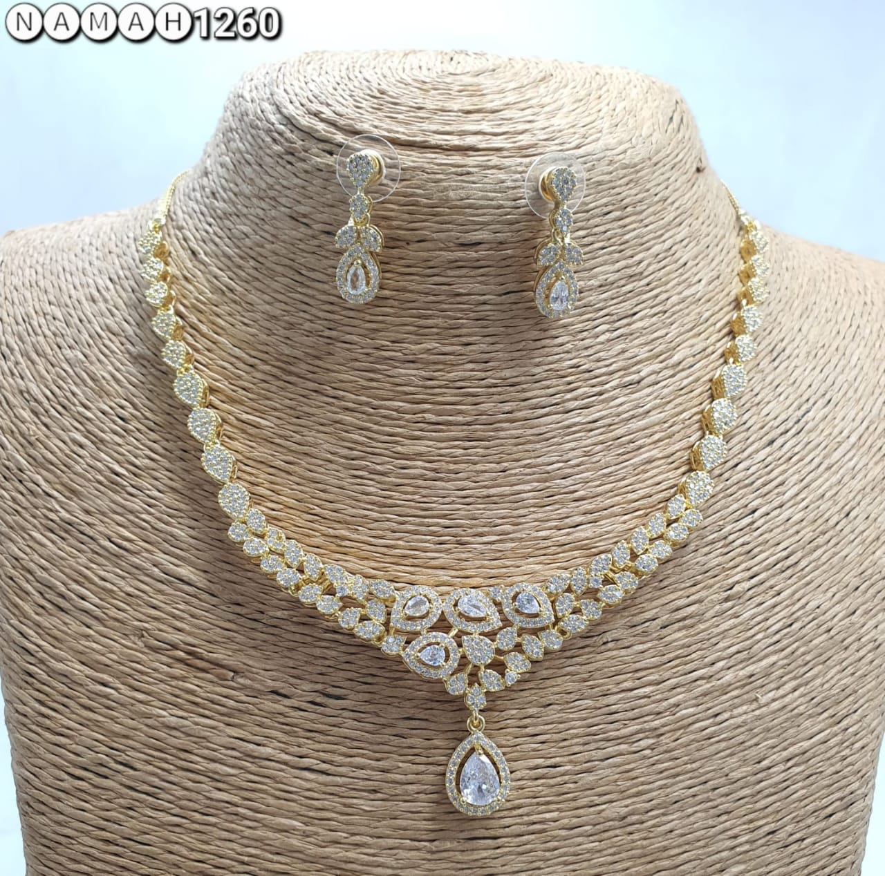 Gold American Diamond Necklace Set