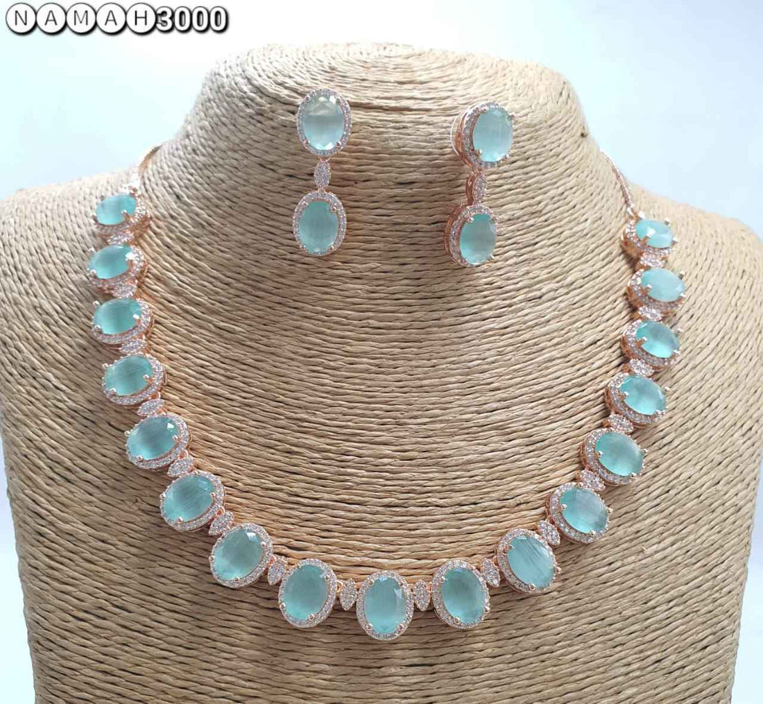 Mint Green American Gold Diamond Necklace Set