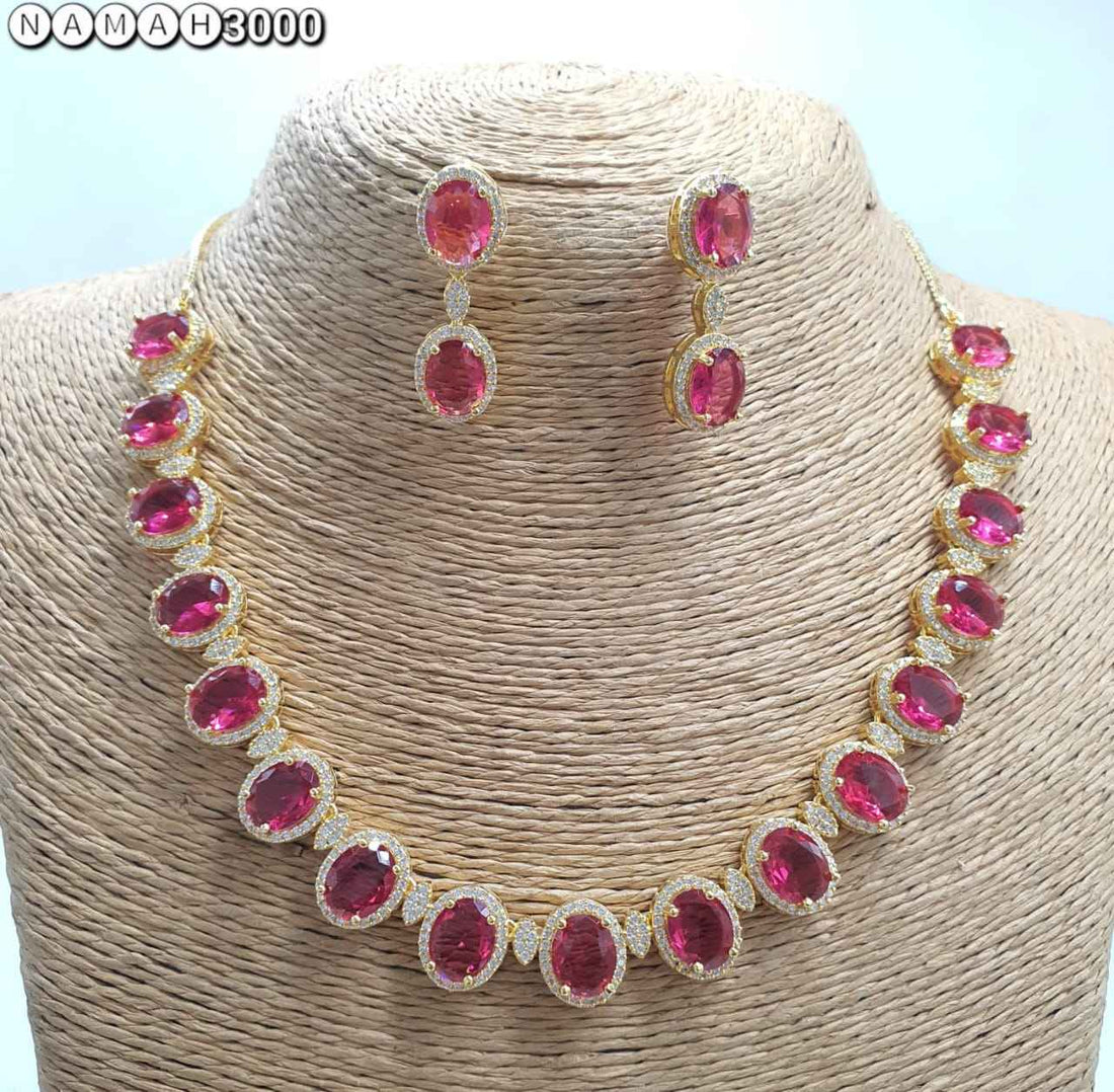 Red American Gold Diamond Necklace Set