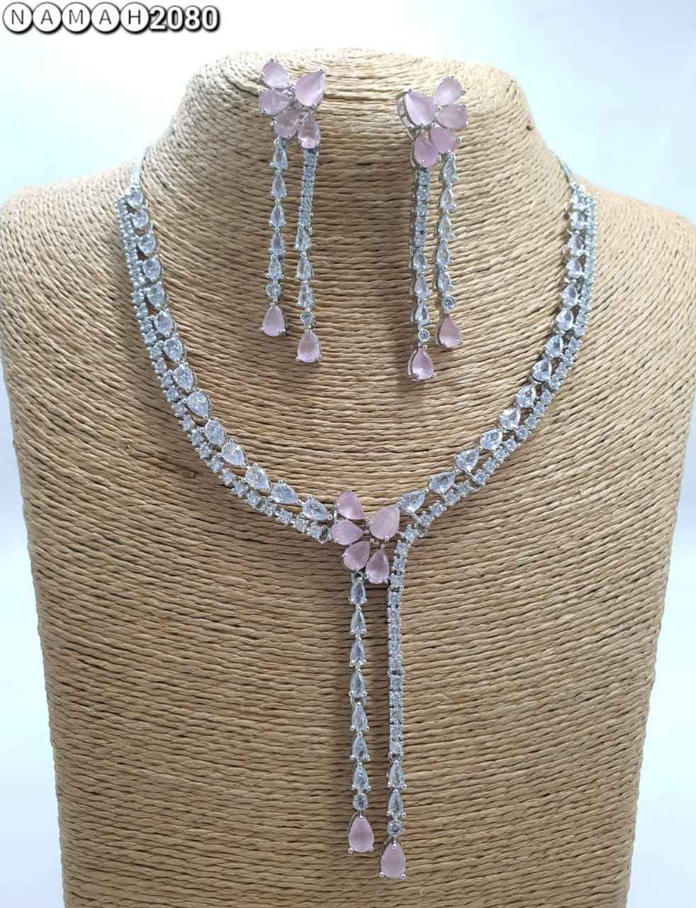 Pink American Diamond Necklace Set
