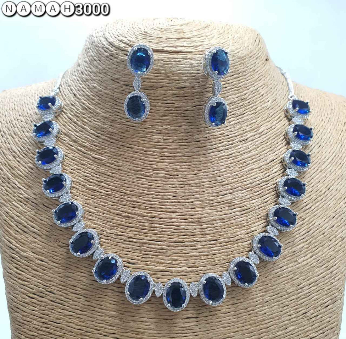 Blue American Gold Diamond Necklace Set