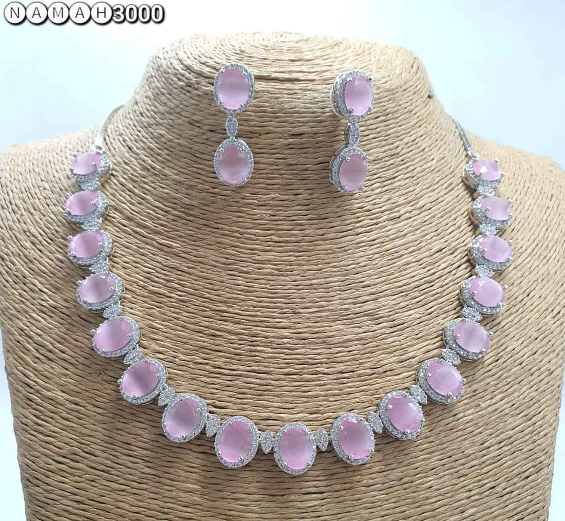 Baby Pink American Gold Diamond Necklace Set