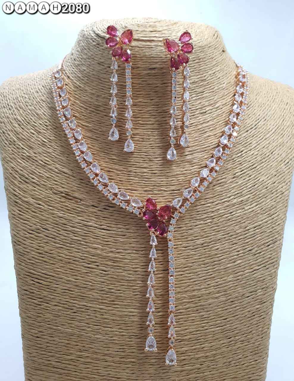 Red American Diamond Necklace Set
