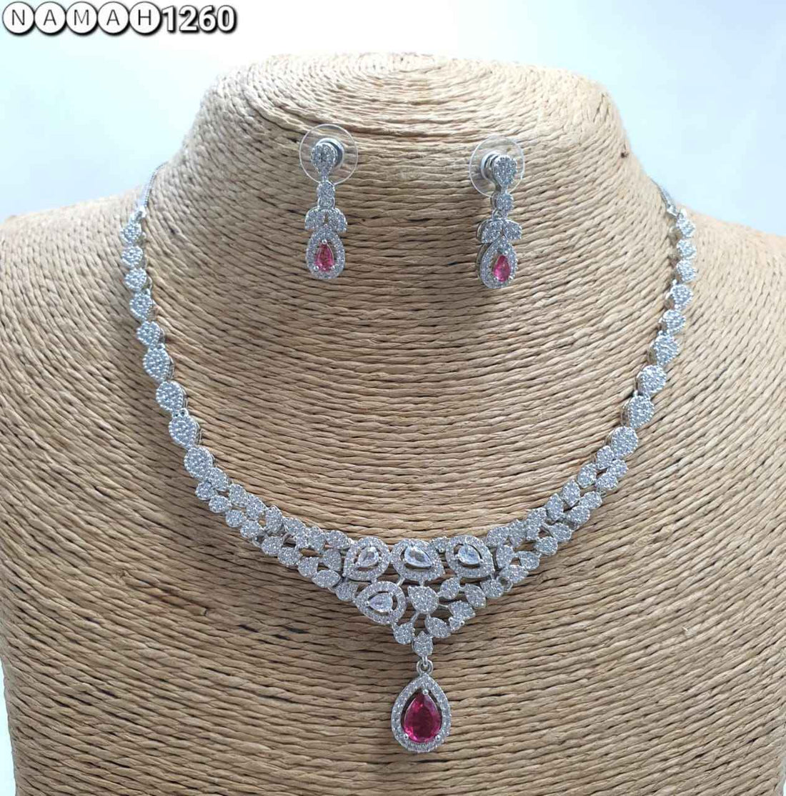 Purple American Diamond Necklace Set