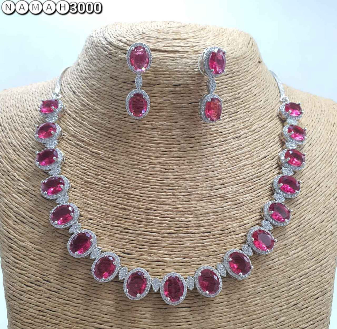 Ruby Red American Gold Diamond Necklace Set