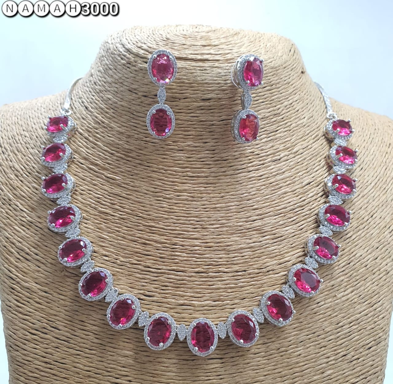 Ruby Red American Gold Diamond Necklace Set