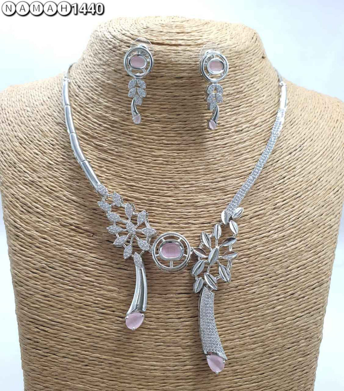 Baby Pink American Diamond Necklace Set