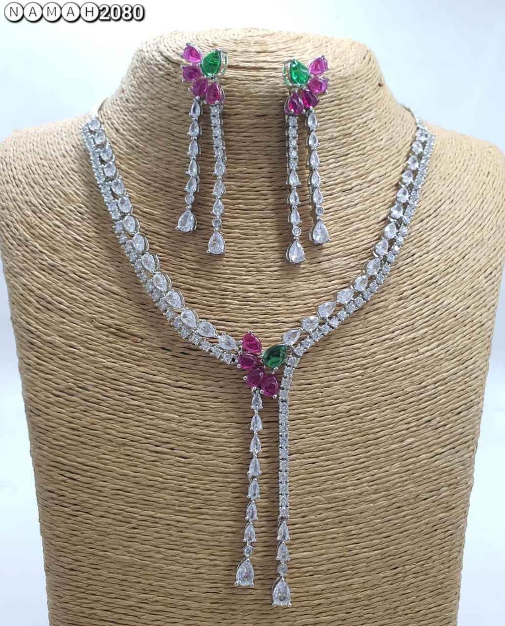Purple American Diamond Necklace Set