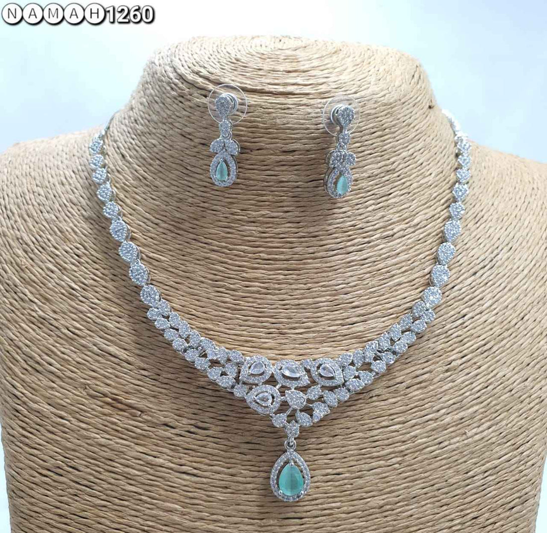 Mint Green American Diamond Necklace Set
