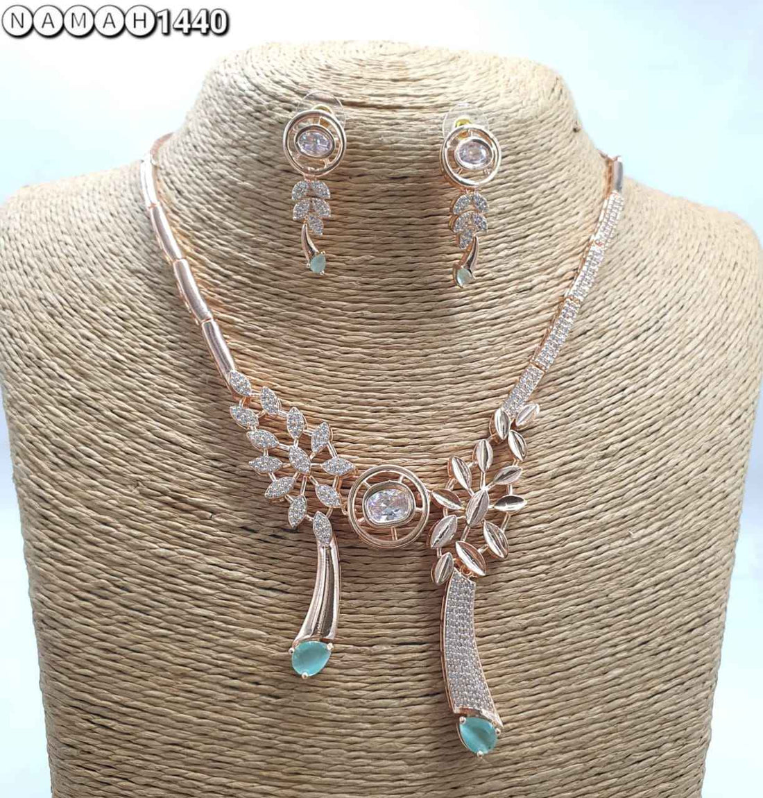 Mint Green American Diamond Necklace Set