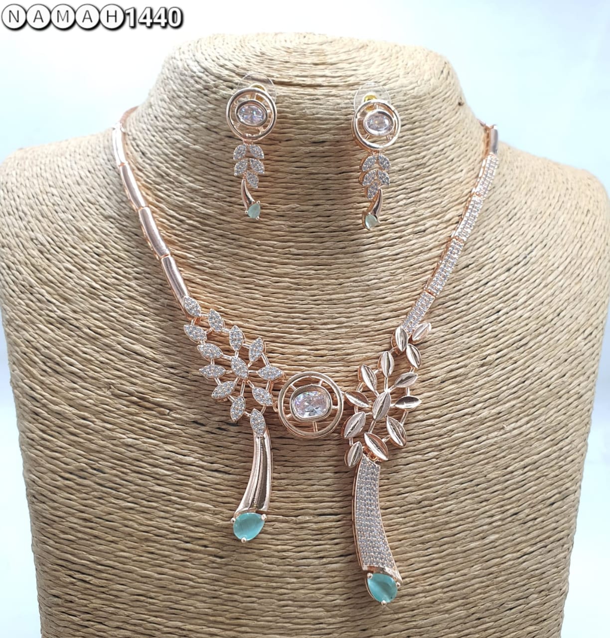 Mint Green American Diamond Necklace Set
