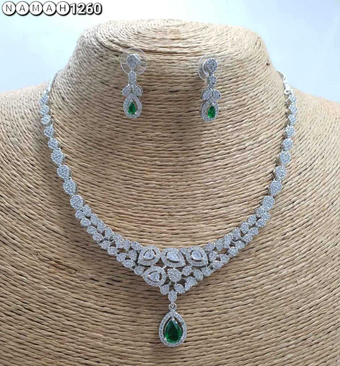 Green American Diamond Necklace Set