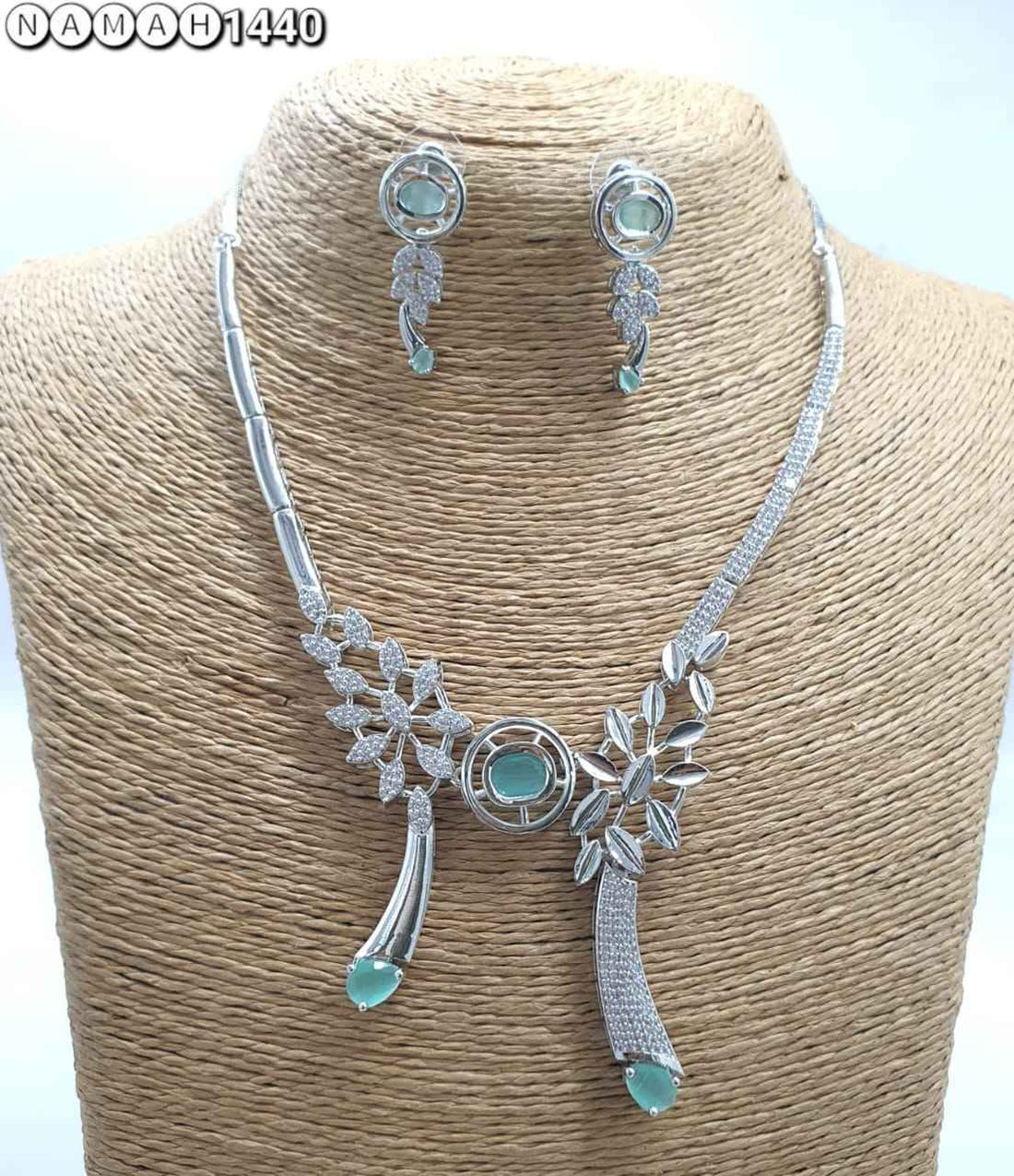 Mint Green American Diamond Necklace Set