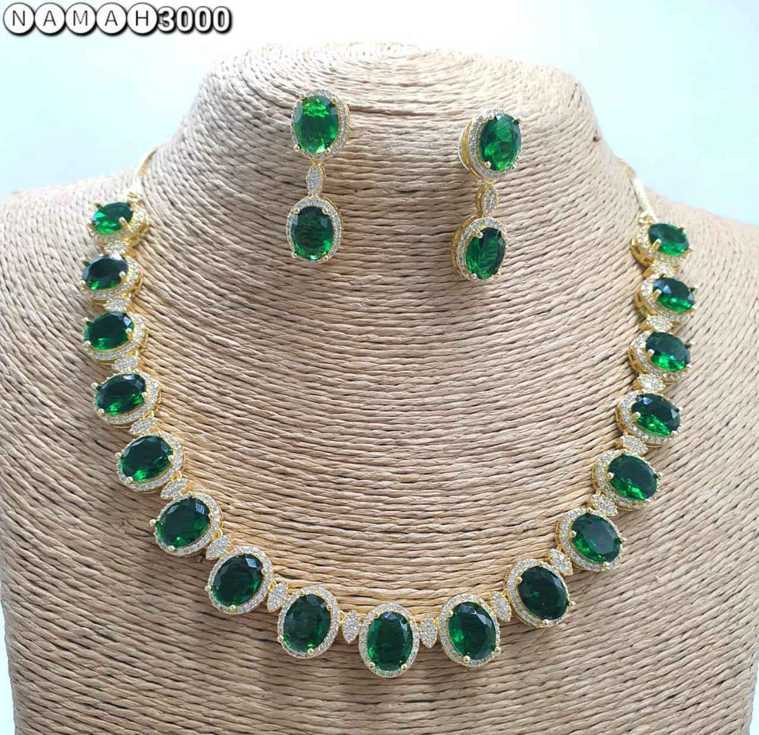 Green American Gold Diamond Necklace Set