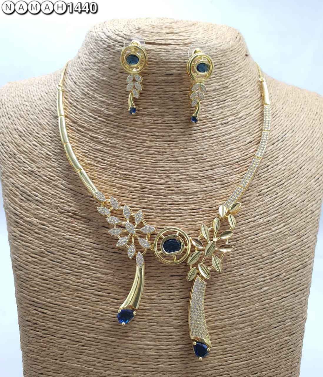 Green American Diamond Necklace Set