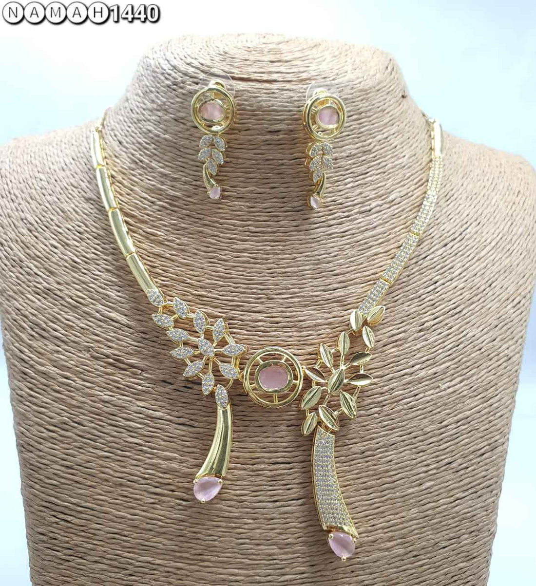 Pink American Diamond Necklace Set