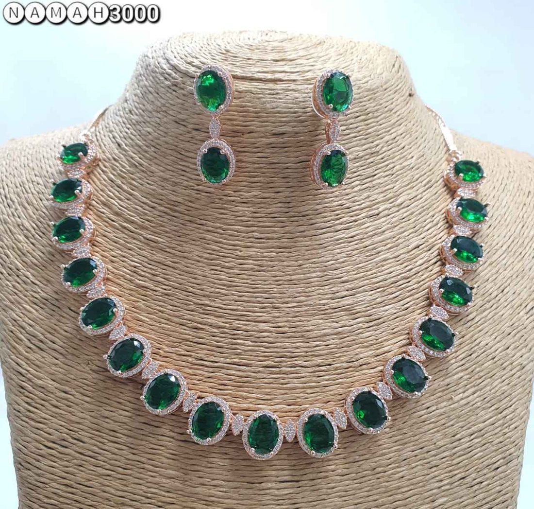 Green American Gold Diamond Necklace Set