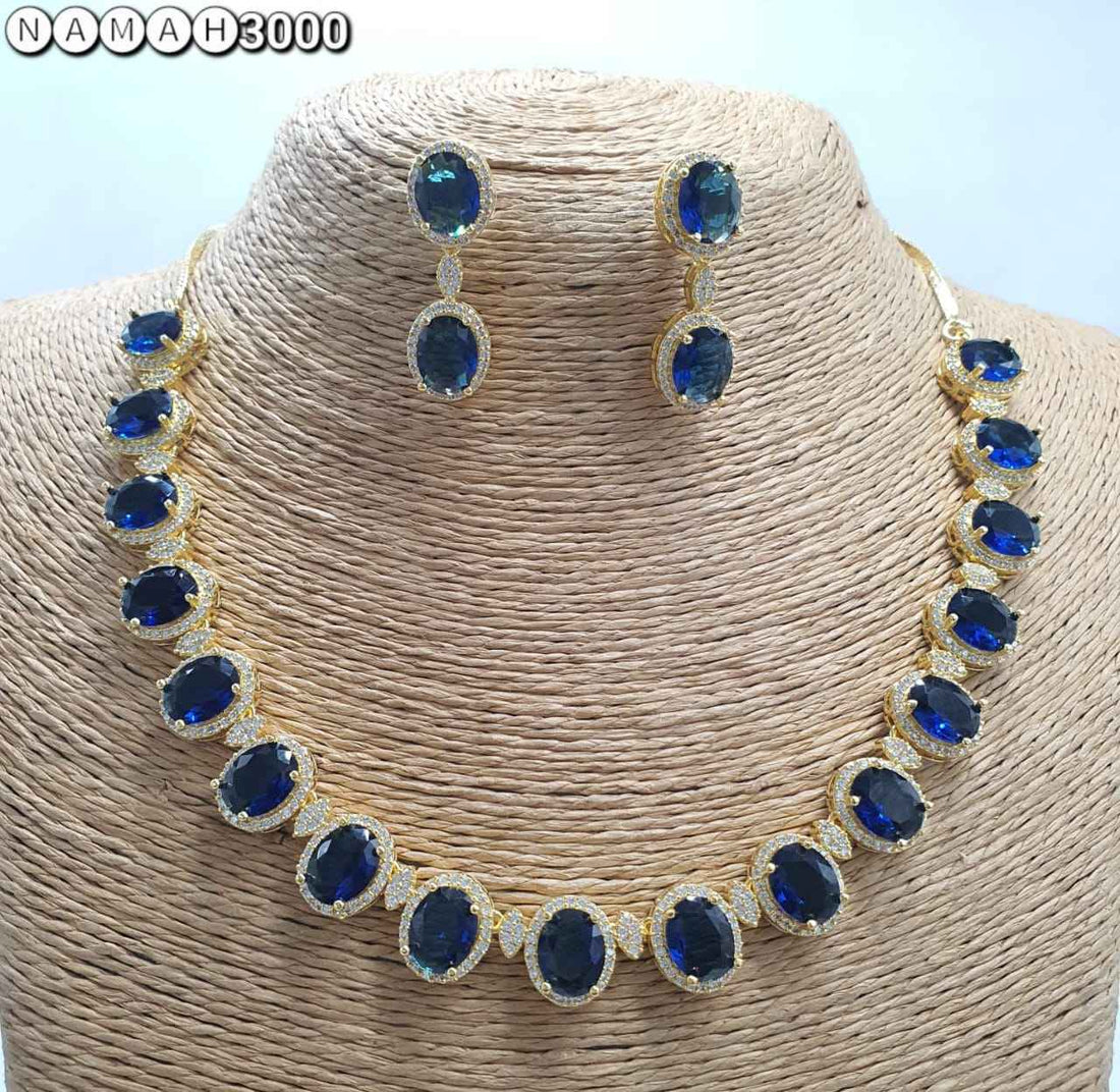 Blue American Gold Diamond Necklace Set