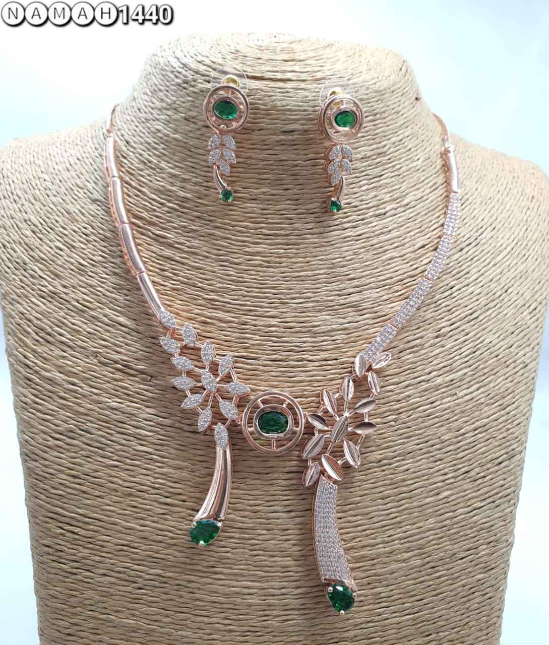 Green American Diamond Necklace Set