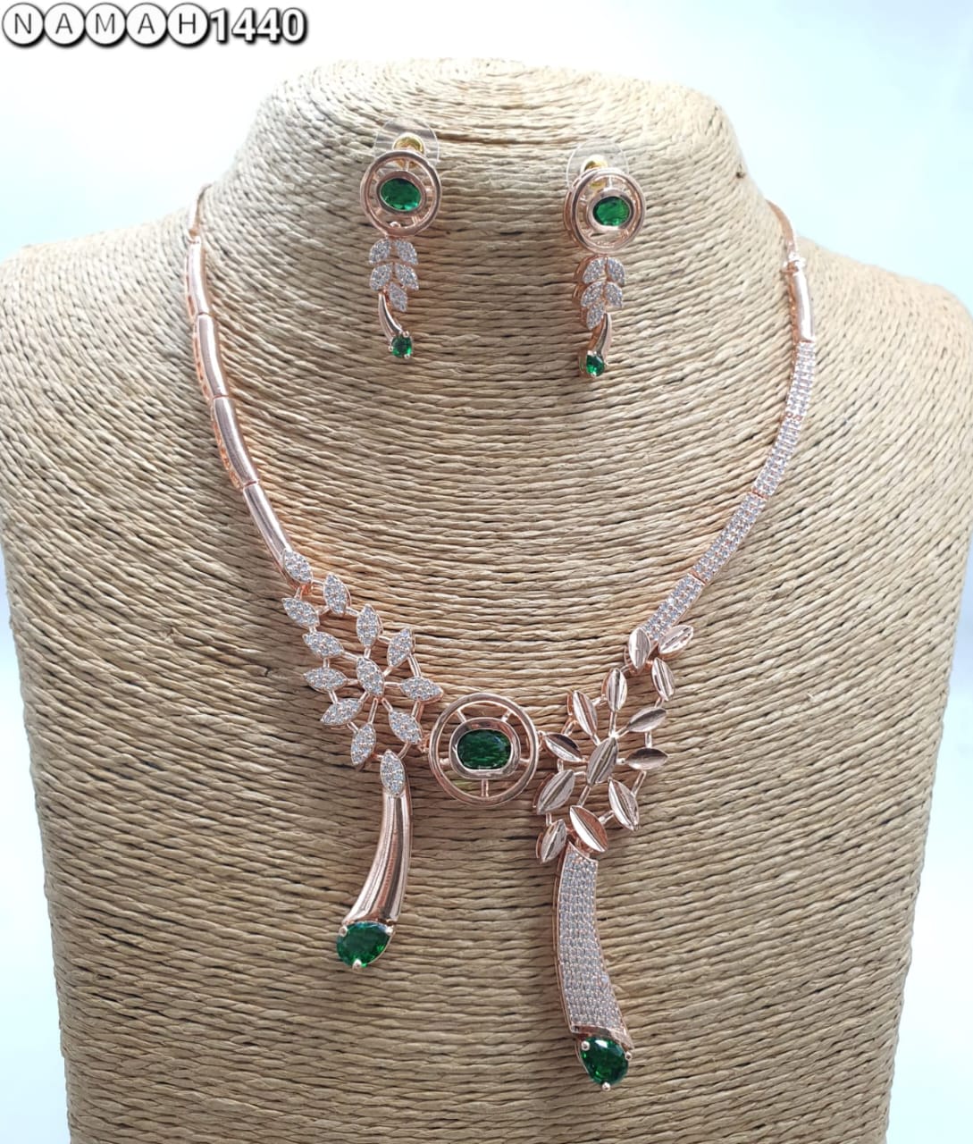 Green American Diamond Necklace Set