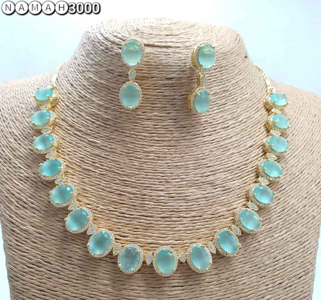 Mint Green American Gold Diamond Necklace Set