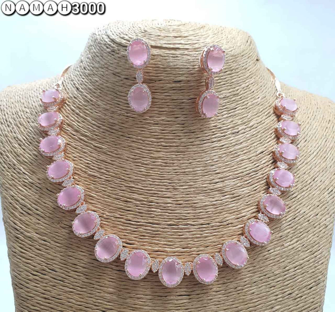 Baby Pink American Gold Diamond Necklace Set