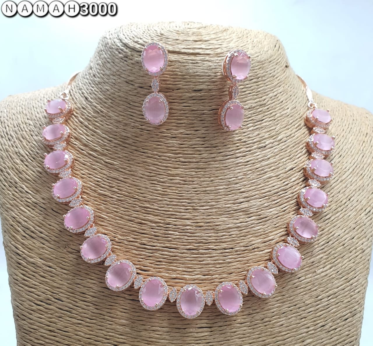Baby Pink American Gold Diamond Necklace Set