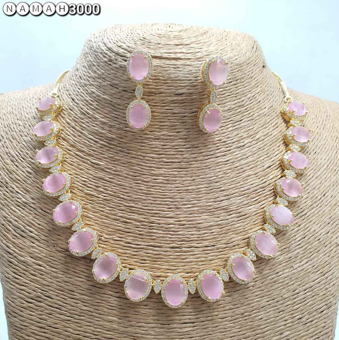 Pink American Gold Diamond Necklace Set