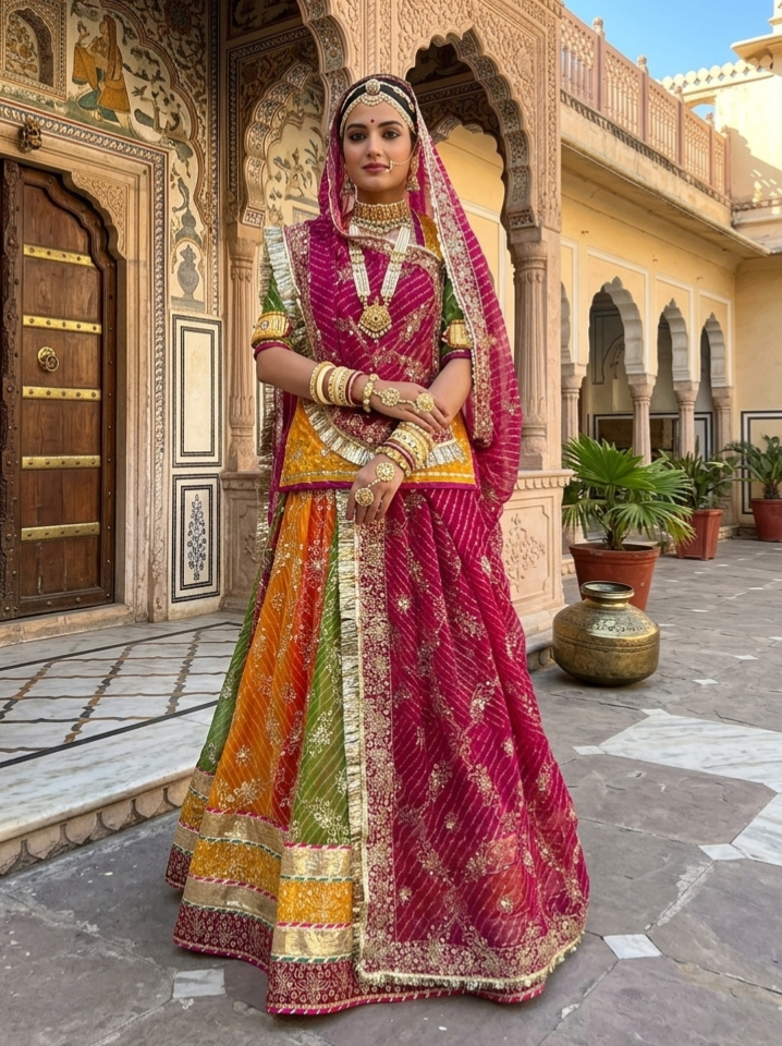 Multi Pure Georgette Lehariya Chunni Rajasthani Chaniya Choli