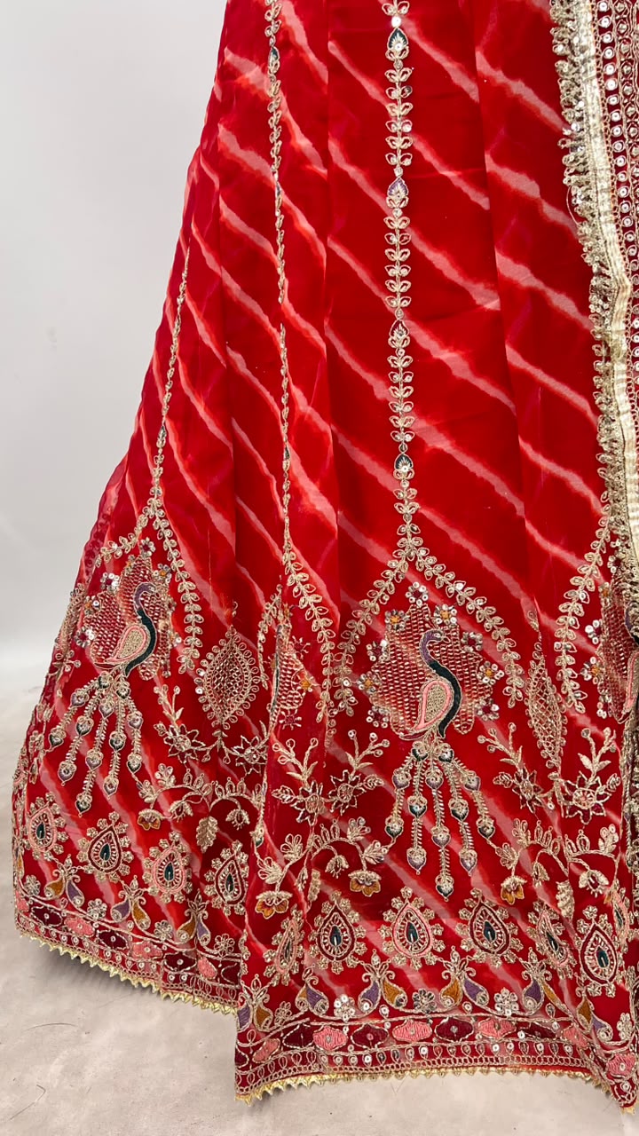Red Pure Georgette Lehariya Chunni Rajasthani Chaniya Choli