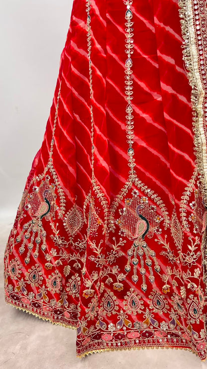 Red Pure Georgette Lehariya Chunni Rajasthani Chaniya Choli